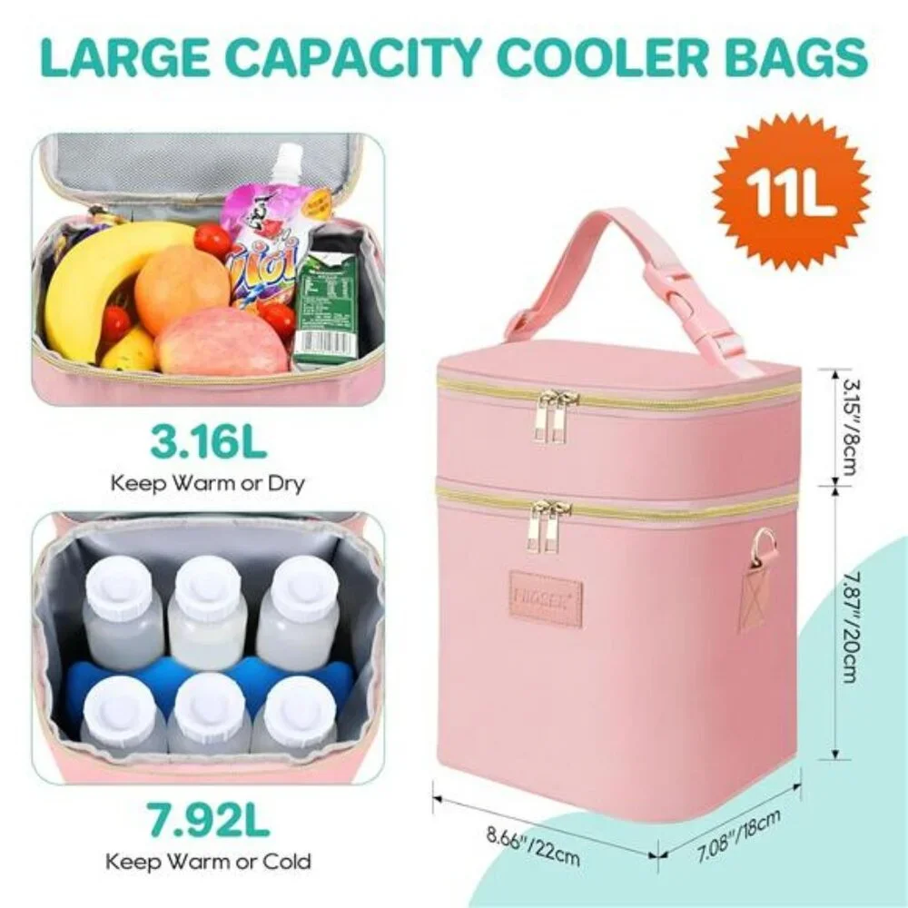 Breastmilk Cooler Bag with Ice Pack Fits 6 Baby Bottles Insulated Leakproof Tote